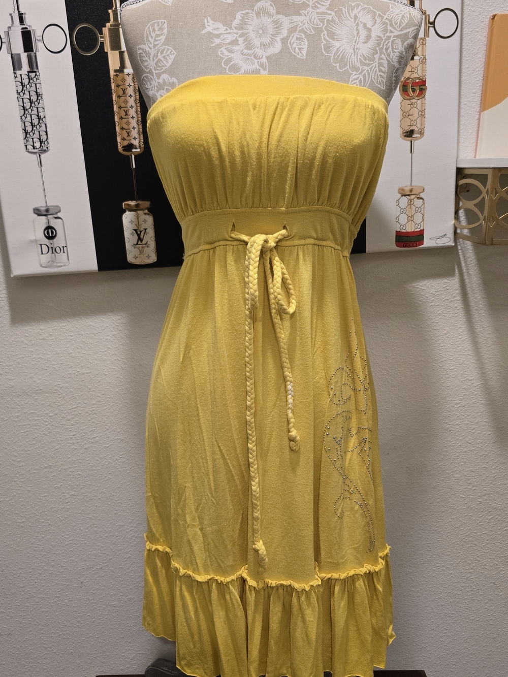 Cristinalove Yellow Strapless Braided Tie-Waist Sundress
